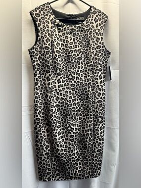 Enfocus Studio Black and White Leopard Print Sleeveless Sheath Dress Size 12 NWT